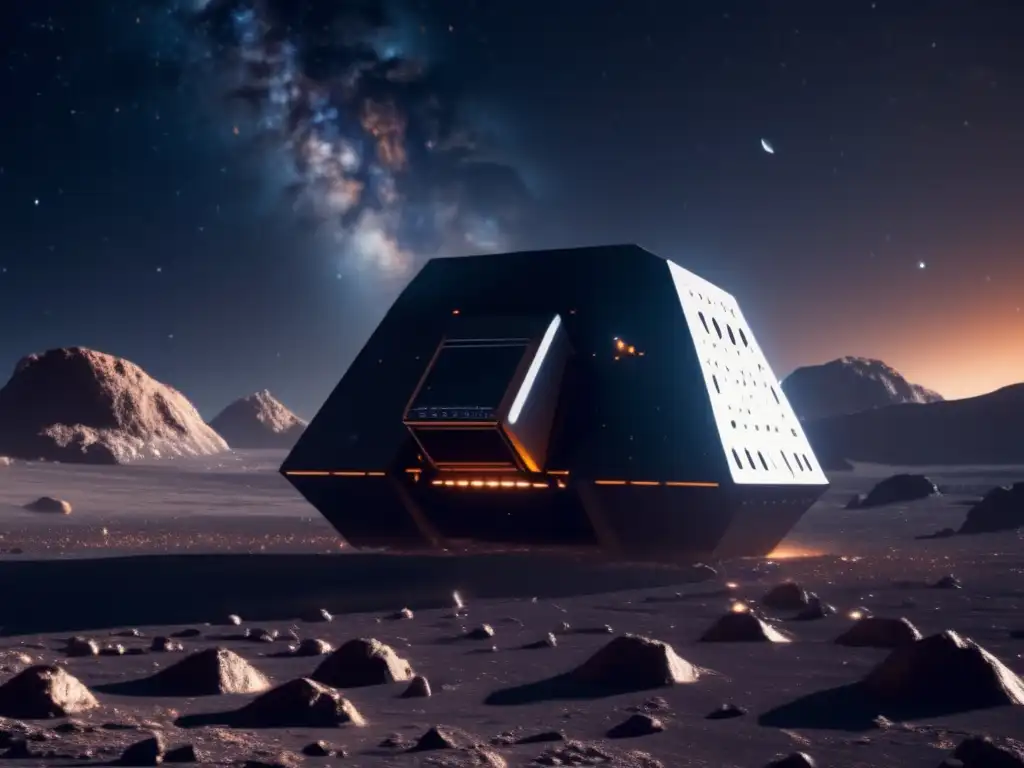Exploración y explotación de asteroides en una impresionante imagen 8k ultra detallada de una operación minera espacial futurista