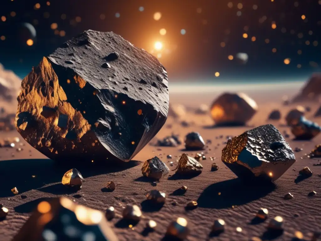 Exploración y explotación de asteroides: Impresionante imagen 8k ultradetallada muestra espacio con asteroides flotando en primer plano