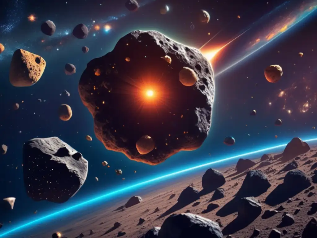Exploración y explotación de asteroides: Impresionante imagen 8K que muestra un vasto espacio con un campo de asteroides diverso y vibrante
