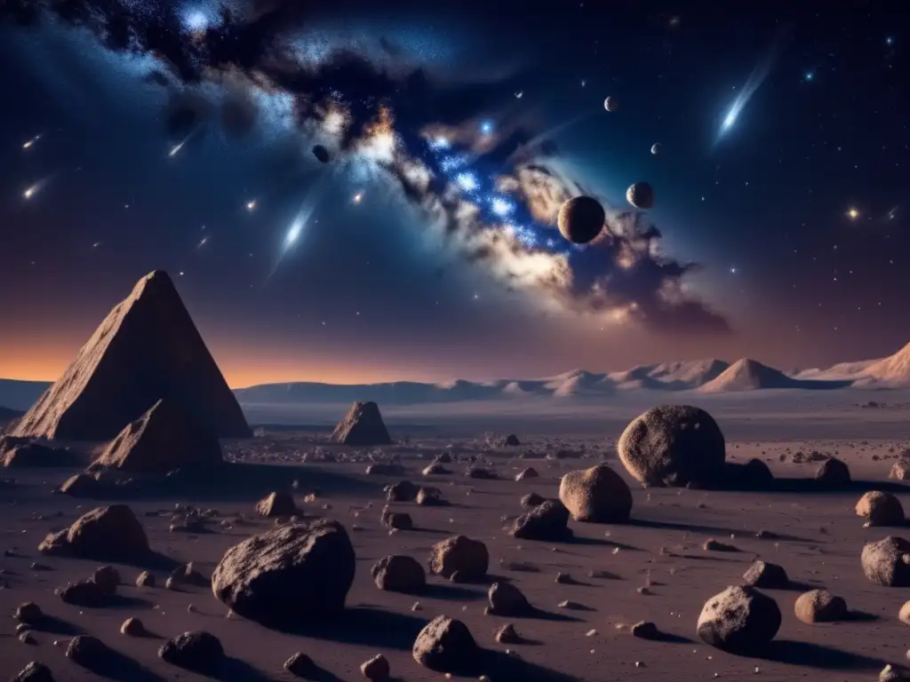 Amenaza: asteroides irregulares en el cielo estrellado, belleza cautivadora y potencial impacto en la Tierra