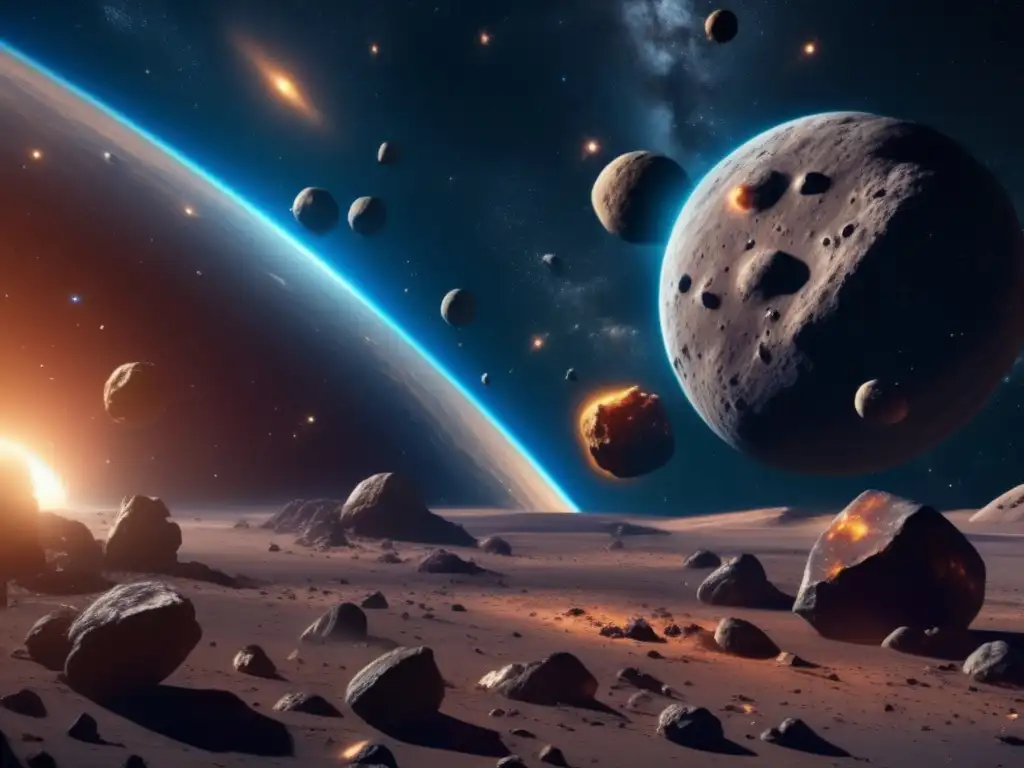 Asteroides irregulares en el espacio: escena cautivadora en 8K muestra cluster flotante en cosmos