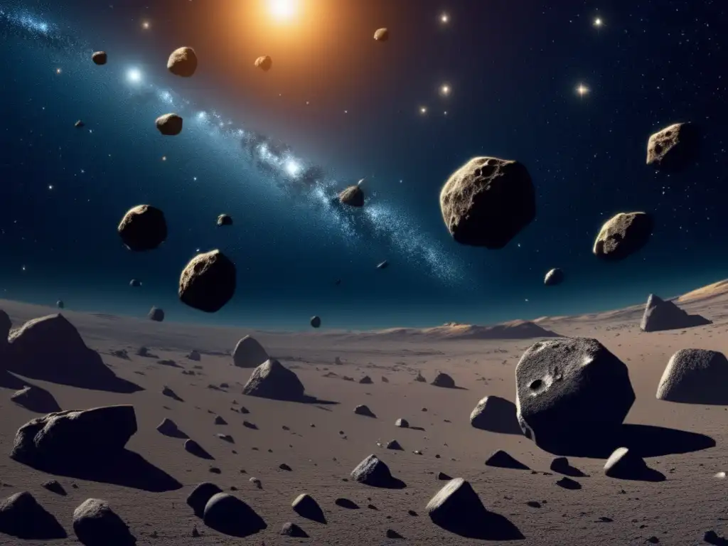 Asteroides irregulares en el espacio: Imagen impactante de un cúmulo de asteroides flotando en el cosmos