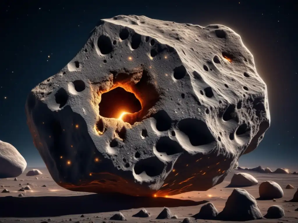 Asteroides irregulares en el espacio: una imagen impresionante de un asteroide con detalles en 8k, formaciones rocosas y sombras dramáticas