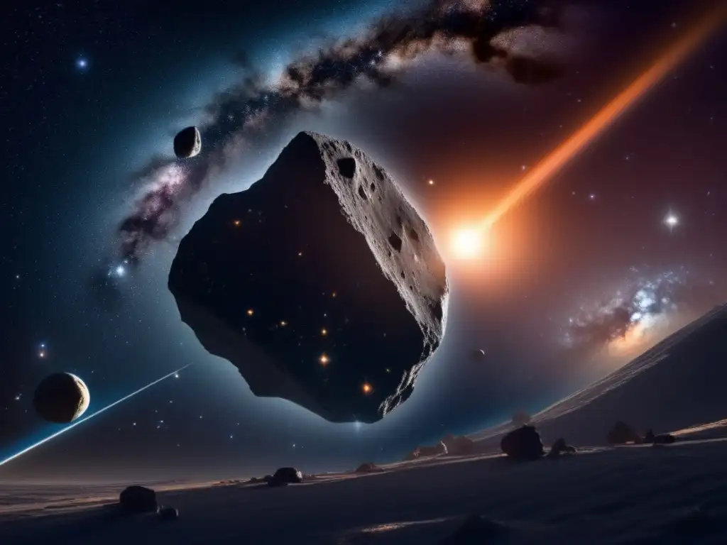 Asteroides irregulares en el espacio: maravilla y misterio de un asteroide iluminado en la galaxia estrellada