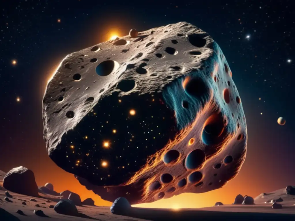Composición asteroides: laboratorio natural único - Vista cercana de asteroide T en el espacio, texturas y minerales