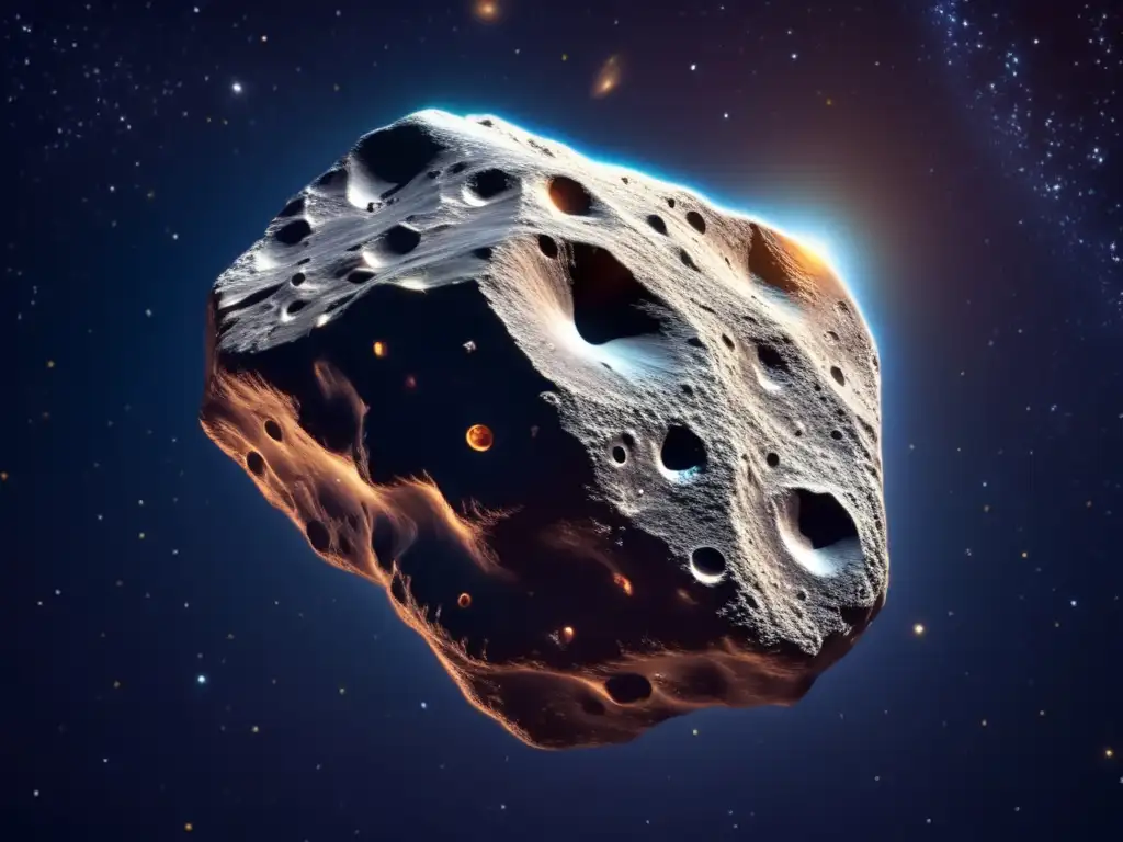 Asteroide metálico flotando en el espacio Asteroides metálicos flotan en el espacio, extraen recursos con tecnología avanzada