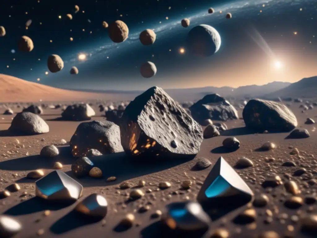 Impresionante imagen de cinturón de asteroides metálicos Asteroides metálicos en el sistema solar: un hipnótico 8k muestra una escena deslumbrante de un vasto cinturón de asteroides