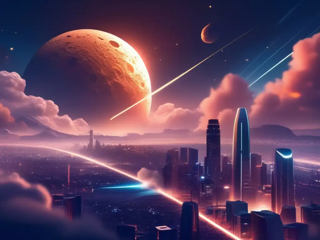 Asteroides en la narrativa moderna: una ciudad futurista iluminada por un asteroide imponente