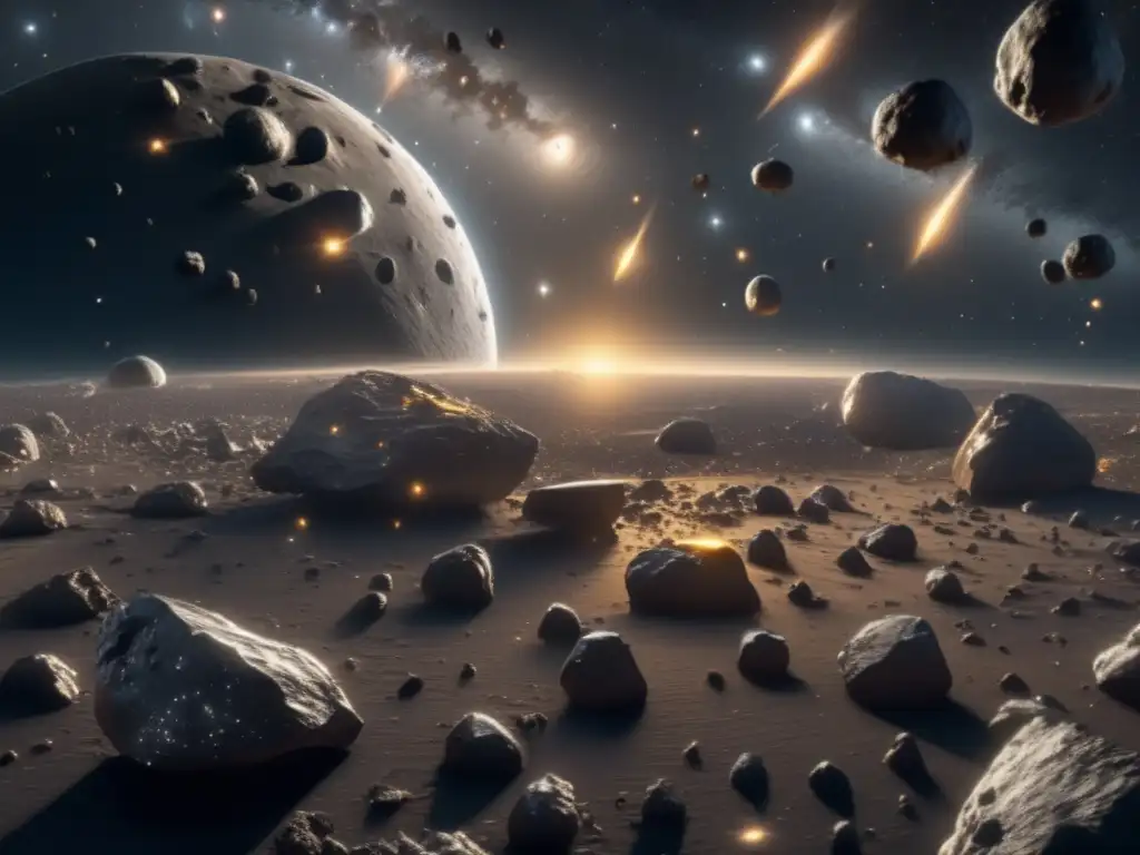 Asteroides en la narrativa moderna: Majestuosa imagen 8k muestra vasto espacio con asteroides flotando en la oscuridad