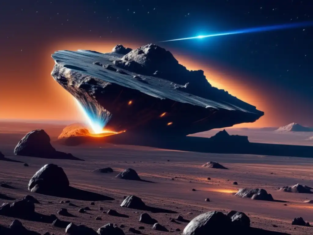 Exploración asteroides: nave espacial futurista en el vasto espacio