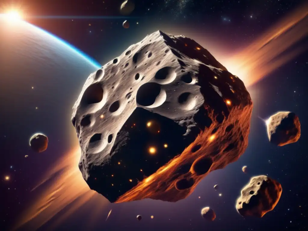 Asteroides con órbitas peligrosas Tierra: masa, textura rocosa y fondo cósmico