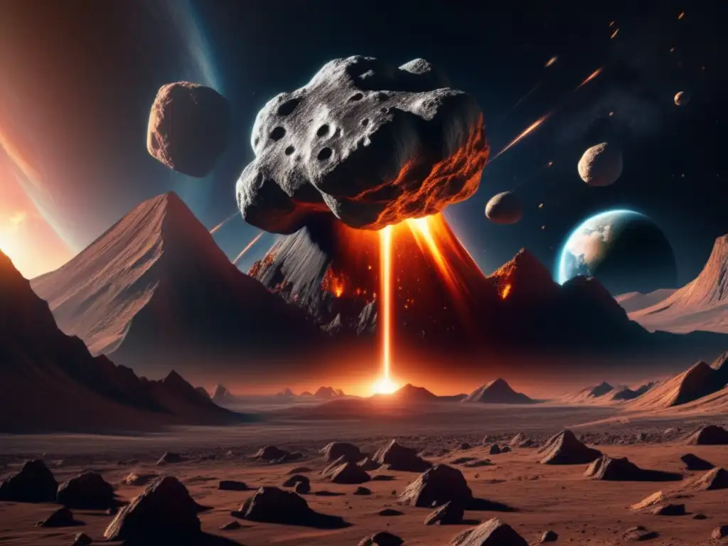 Asteroides desafían predicciones órbita - Imagen impactante de un asteroide masivo acercándose a la Tierra, capturando la tensión y peligro inminente