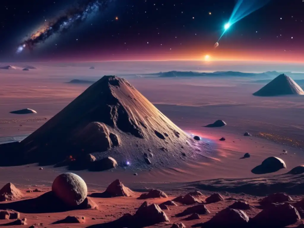 Majestuoso paisaje cósmico con asteroide y naves espaciales Sobreexplotación de asteroides: prevención y tratados