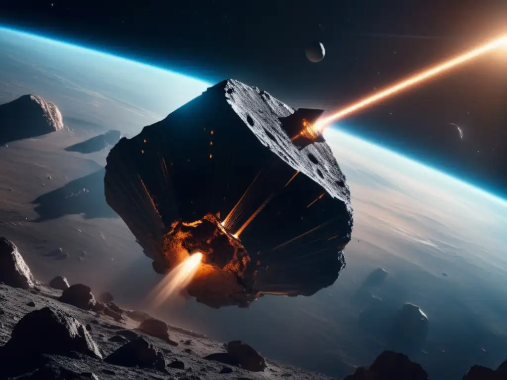 Explorando asteroides como recursos: nave espacial futurista