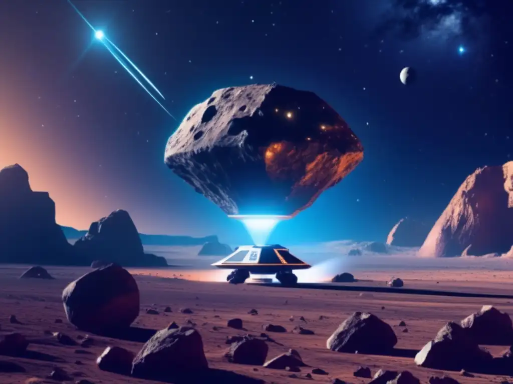 Exploración y explotación de asteroides: Sonda espacial escaneando asteroide con detalles impresionantes