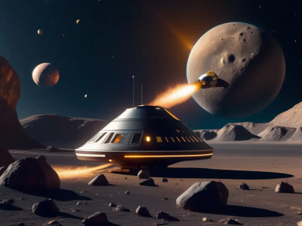 Exploración y explotación de asteroides: Sonda espacial futurista frente al asteroide Apophis