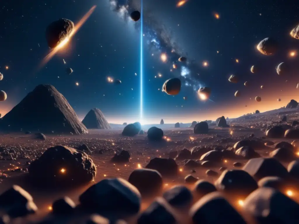 Asteroides tipo D: Peligro o recurso? Imagen impactante en 8k muestra campo vasto de asteroides en el espacio profundo