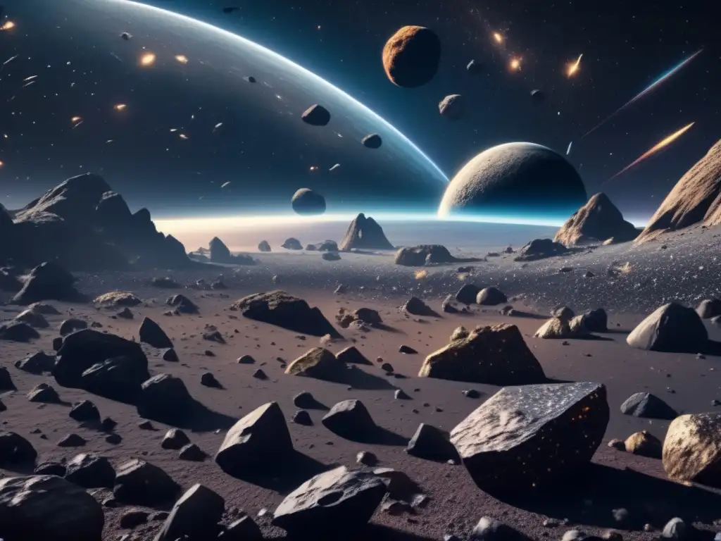 Asteroides variados flotan en el espacio, destacando por su colorido y texturas