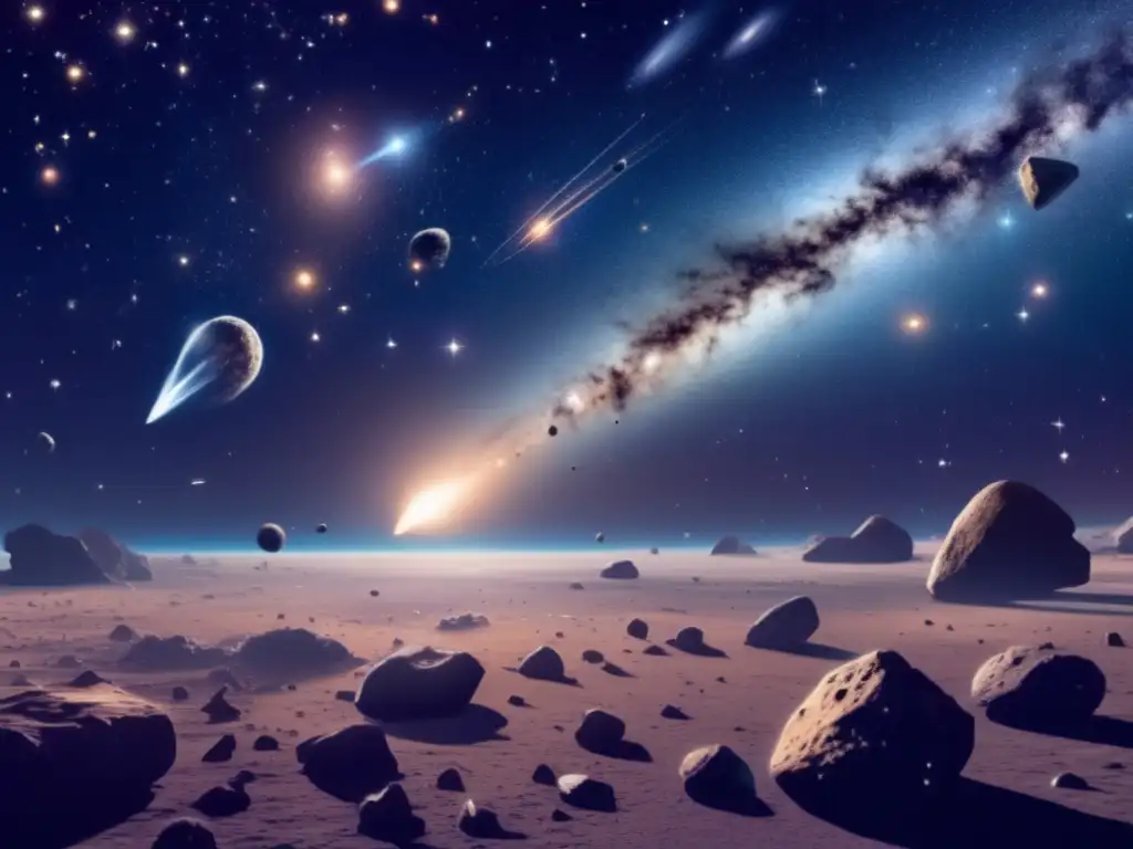 Teorías formación diferenciación asteroides: vasto espacio con estrellas, galaxias, asteroides, planetas y su relación