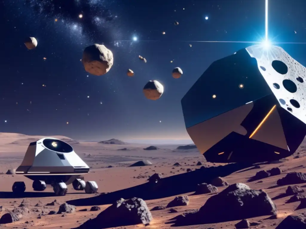 Exploración autónoma de asteroides en un vasto espacio repleto de brillantes asteroides de diferentes formas y tamaños