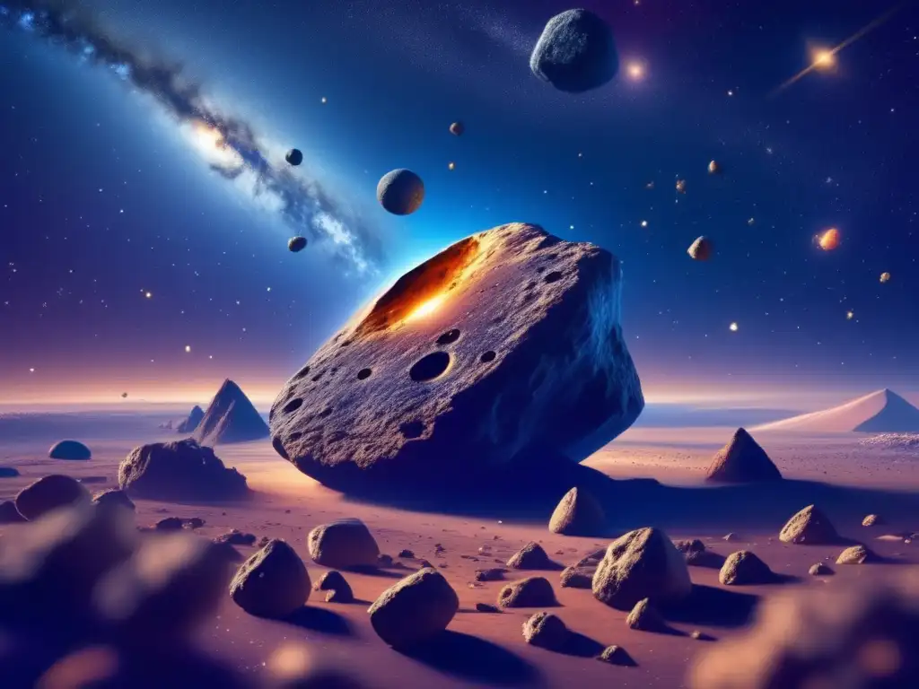 Automatización y IA en asteroides - Vista impresionante del universo con asteroides en movimiento