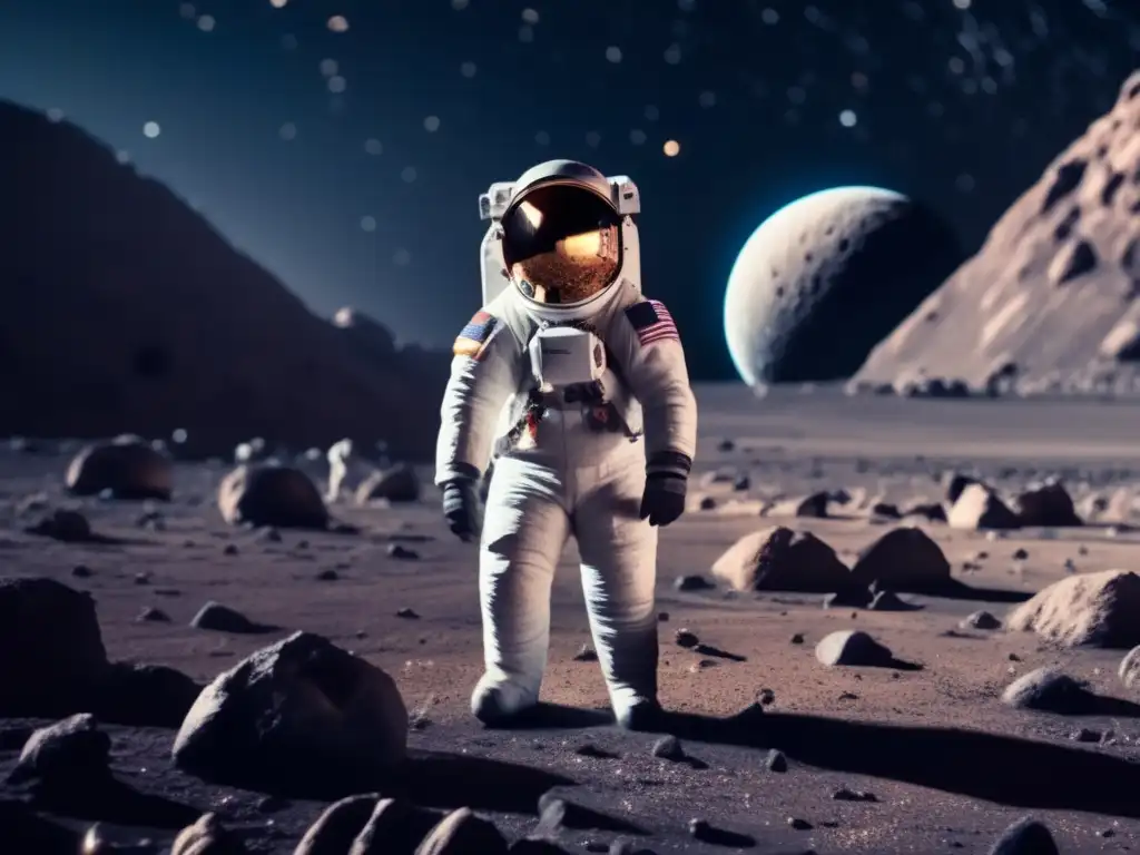 Exploración asombrosa de asteroides Astronauta explorando asteroide, descubrimiento asteroides terrestre