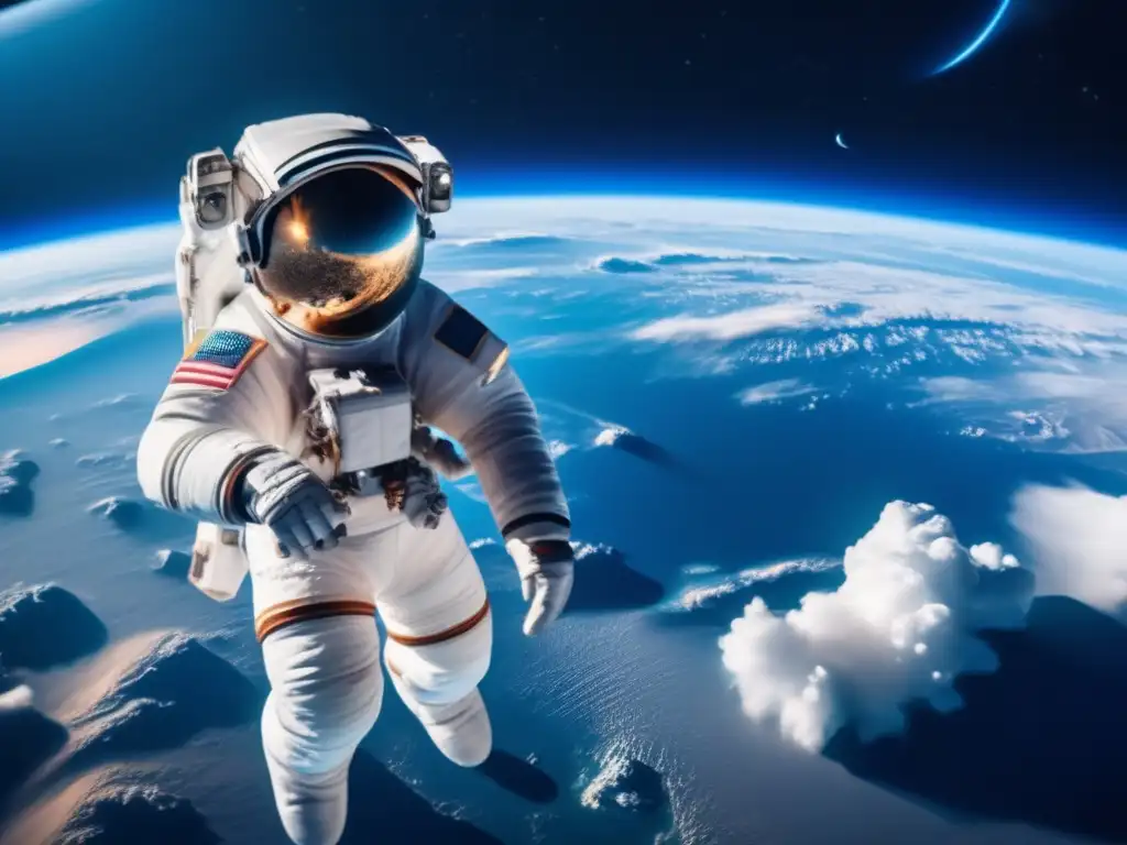 Astronauta flotando en el espacio, impacto y maravilla al observar la Tierra desde el espacio - Impacto asteroides Tierra exploración