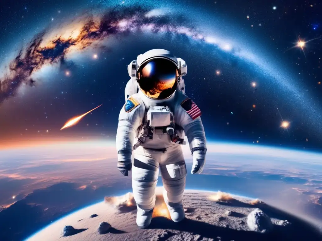 Un astronauta flota sin gravedad en el vasto espacio