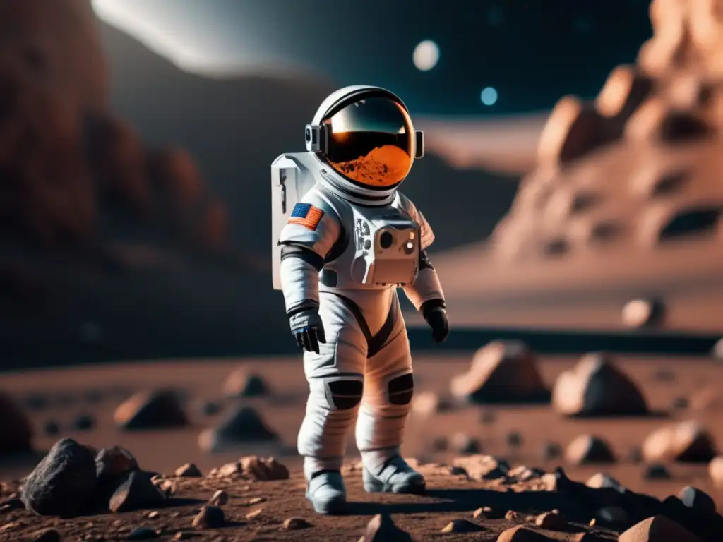 Astronauta futurista en asteroide: Realidad Virtual para exploración de asteroides