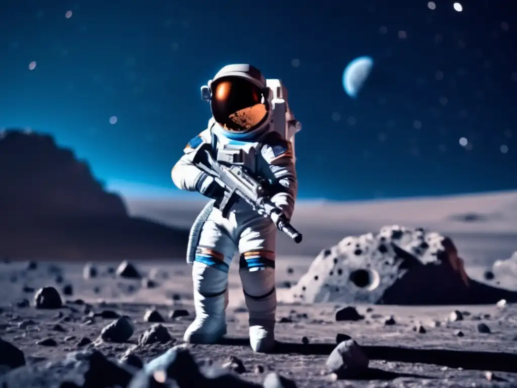 Astronauta solitario en asteroide espacial