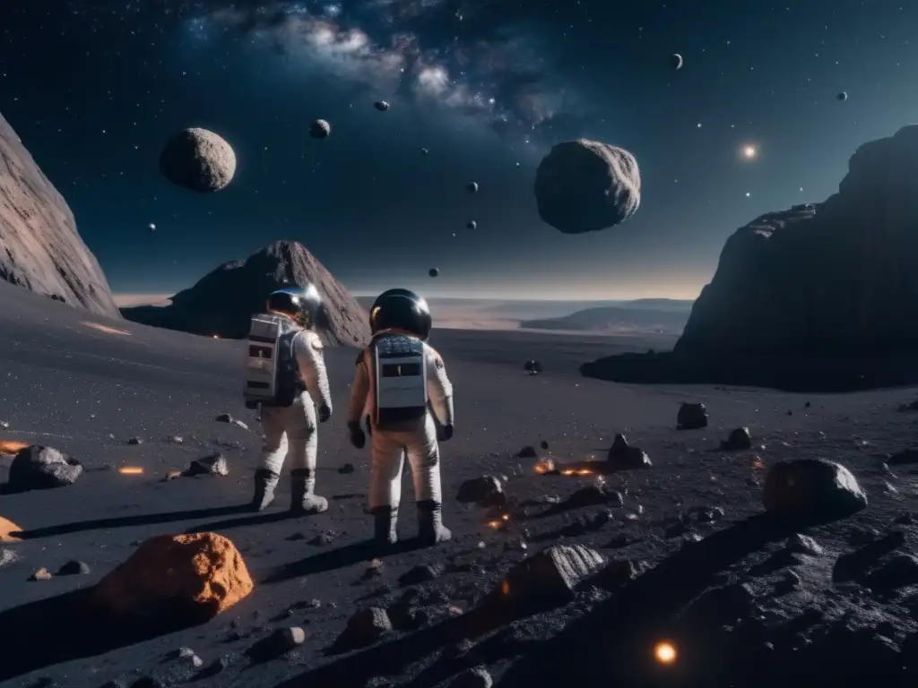Astronautas minando en asteroide basáltico: Minería espacial asteroides basálticos