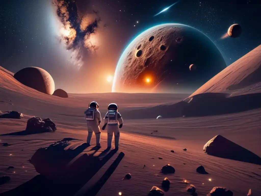 Astronautas explorando asteroide: Impacto de asteroides en creencias espirituales