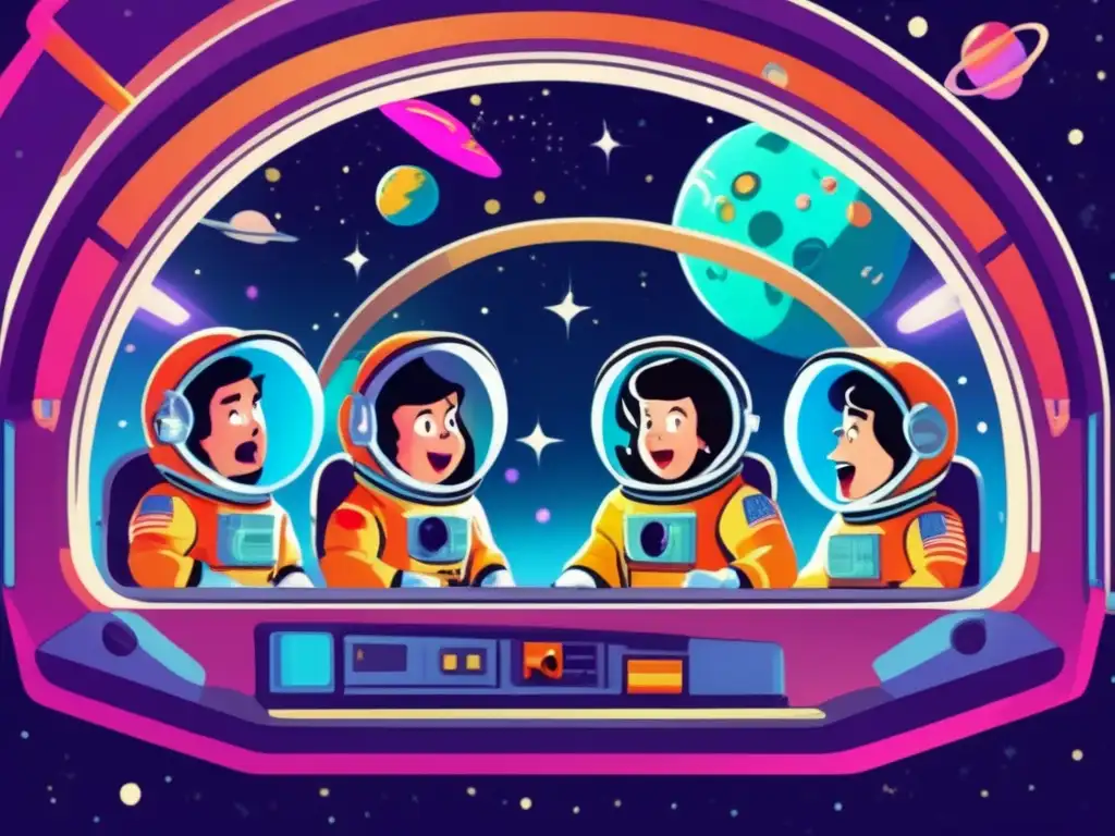 Astronautas en nave espacial con asteroides: Comedia cósmica