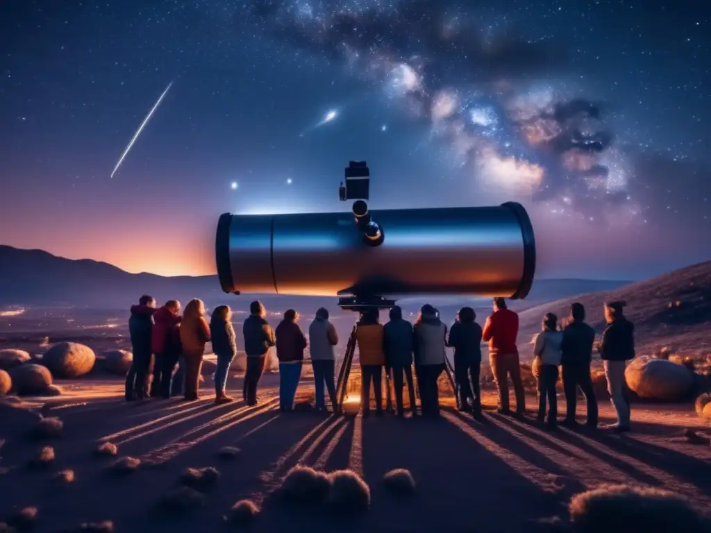 Astrónomos profesionales observando asteroide en el cielo estrellado - Consejos para observar asteroides