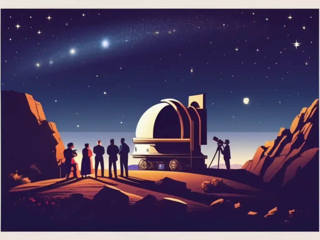 Astrónomos observando telescopio en noche clara - Descubrimiento asteroides desafió astronomía clásica