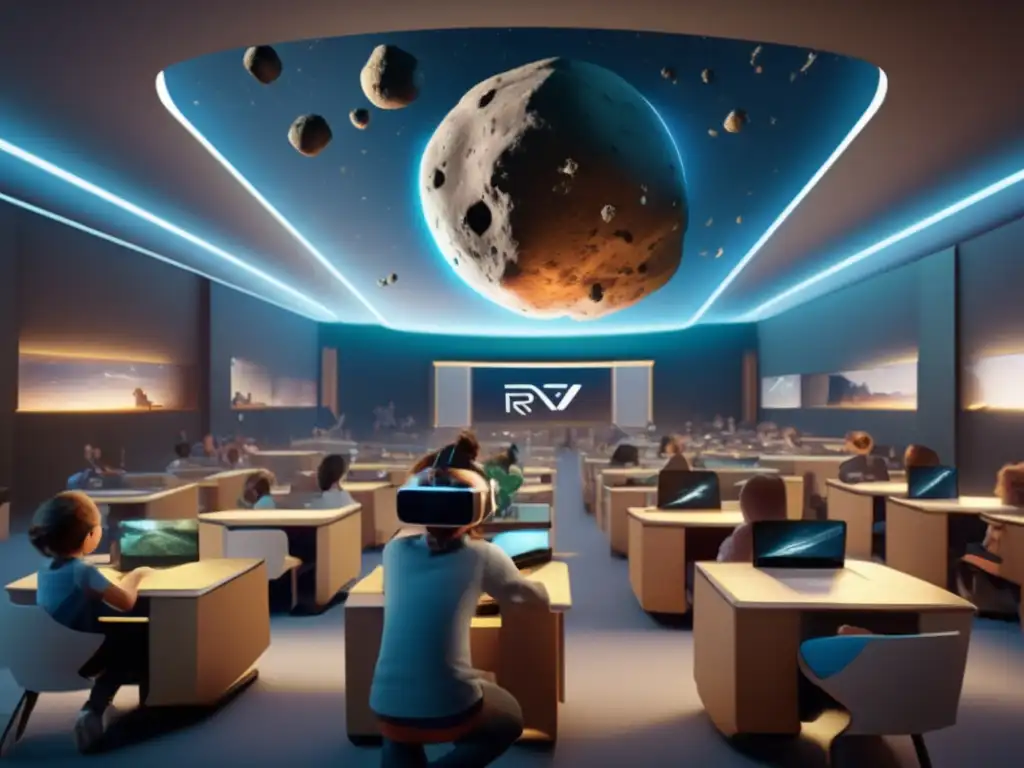 Aula moderna con realidad virtual: impacto asteroides en la historia