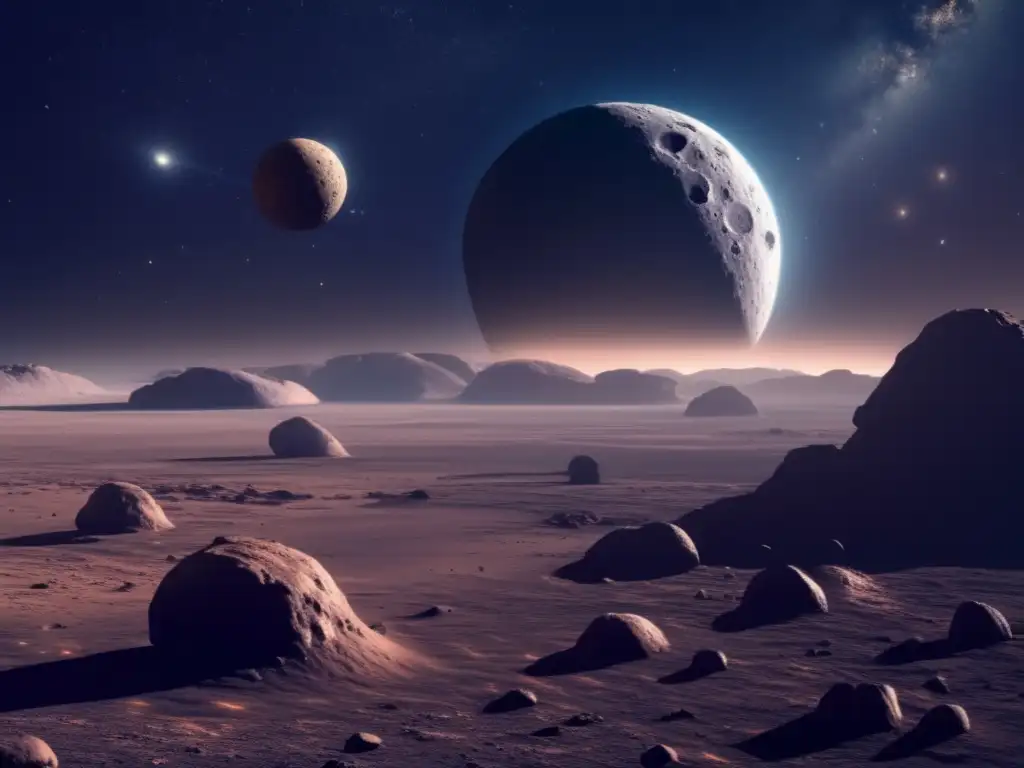 Avances en asteroides binarios: escena de espacio con sistema binario de asteroides