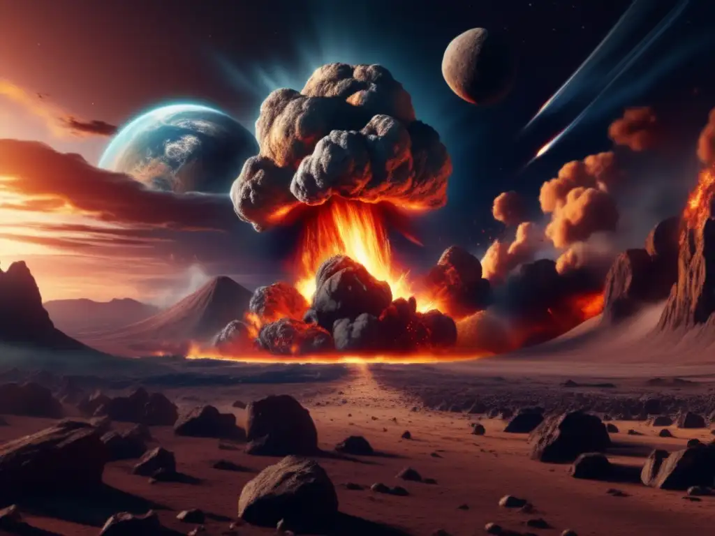 Avances en espectroscopía de asteroides: Imagen ultradetallada de un asteroide masivo acercándose a la Tierra, con fuego y escombros detrás