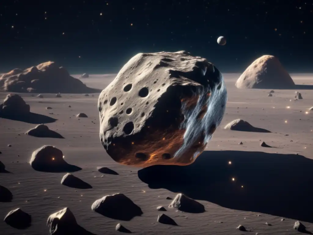Avanzada observación asteroides: 8K imagen impresionante del asteroide en el espacio, con formaciones rocosas, crateres y minerales metálicos