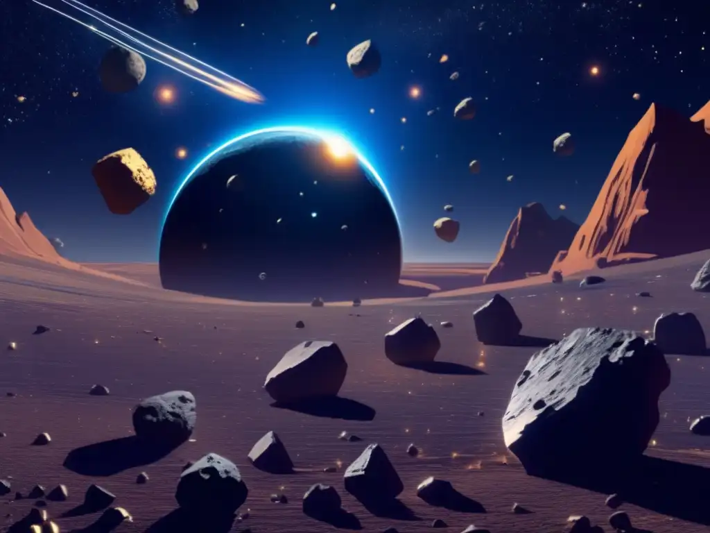 Beneficios de la explotación de asteroides: Minando recursos cósmicos con tecnología avanzada en un paisaje espacial impresionante
