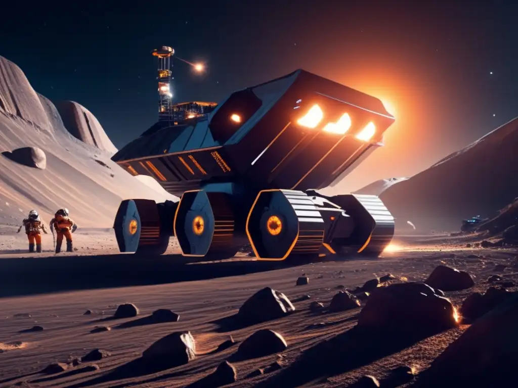 Beneficios económicos de la minería espacial en un impresionante paisaje 8k que muestra una operación minera futurista en un asteroide