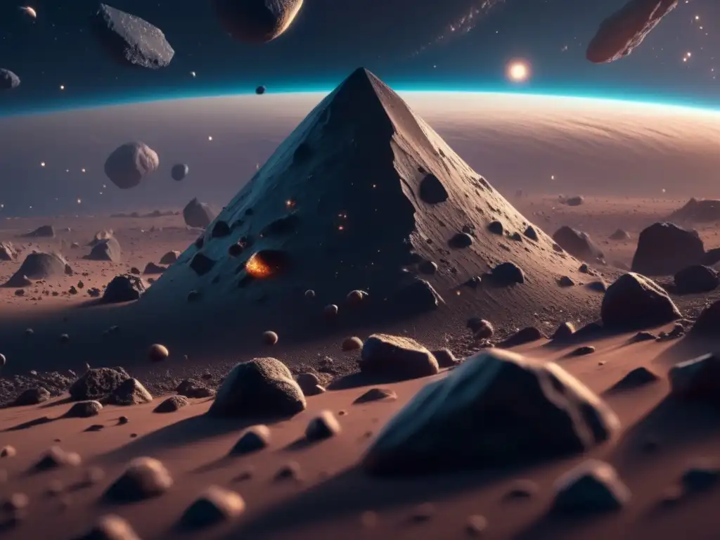 Beneficios de la explotación espacial: campo de asteroides con minerales en el espacio