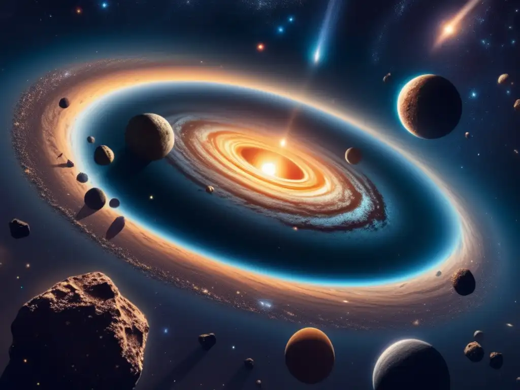 Beneficios de la minería espacial en asteroides: Exquisita imagen de una galaxia espiral y asteroides únicos flotando en el espacio