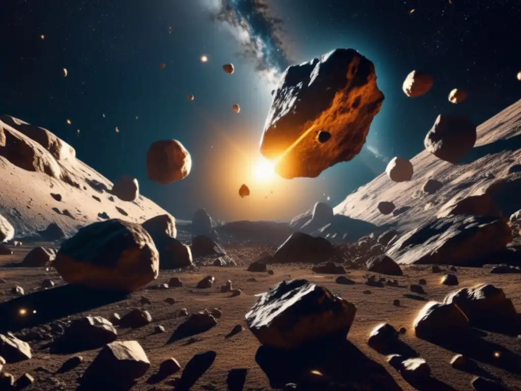 Beneficios de la minería espacial en un campo de asteroides impresionante en el espacio