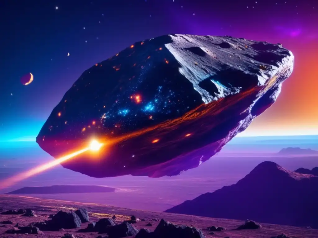 Beneficios de la minería espacial: majestuoso asteroide iluminado