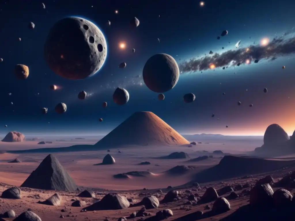 Búsqueda de asteroides desconocidos en un paisaje espacial fascinante con gran detalle y colores vibrantes