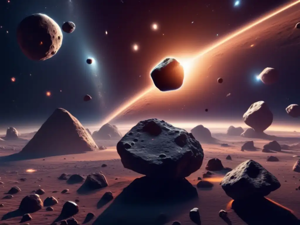 Búsqueda vida sistemas asteroides múltiples en fascinante imagen 8k de espacio oscuro lleno de asteroides interconectados y variados