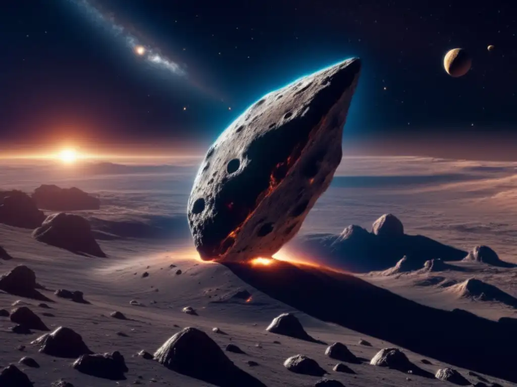 Cambio trayectoria asteroides exploración espacial: Nave espacial cerca de asteroide