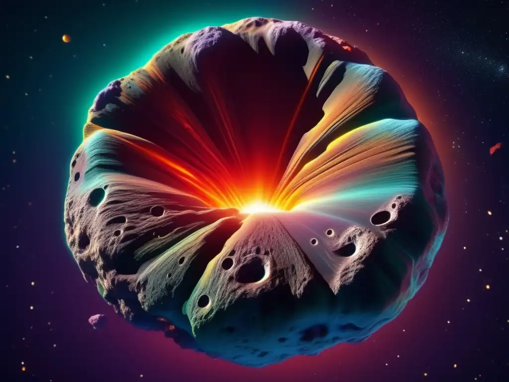Captura asombrosa de asteroide en 8k, con colores vibrantes y superficie fascinante