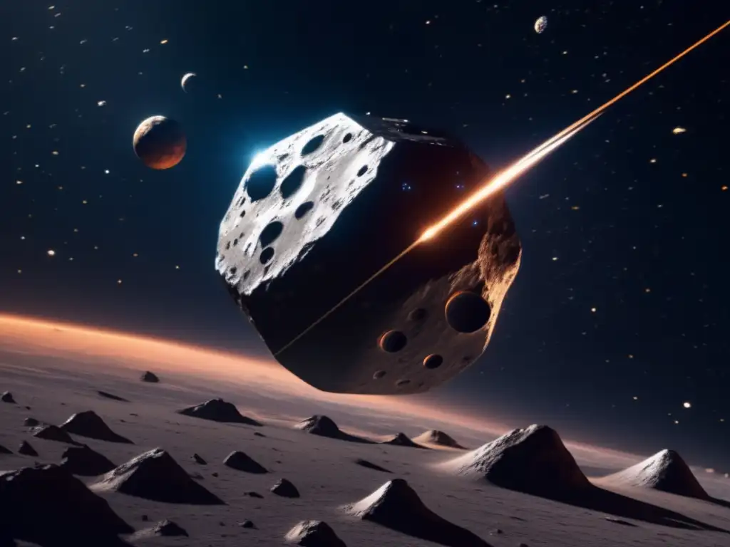 Captura de asteroides para futura seguridad: nave futurista capturando asteroide, tecnología avanzada y misión crucial